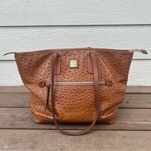 Dooney & Bourke Handbag Ostrich Tote Caramel Brown Genuine Leather Shoulder Bag